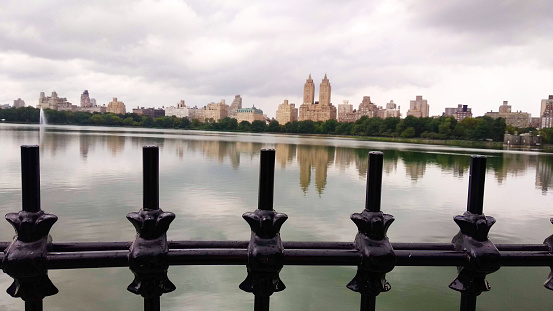 New York Skyline reflected in the biggest lake of Central Park