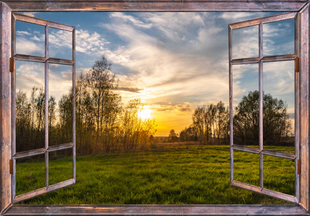 A view on the cabin window with a blurred background