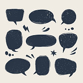 istock Speech bubbles set. Various talk balloon shapes in vintage style with grunge texture. Hand-drawn infographic Vector collection 1317803020