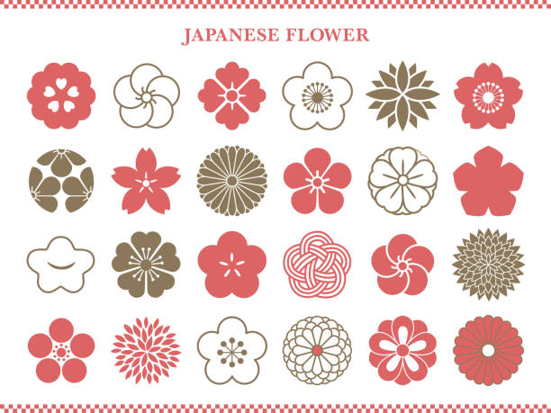 Japanese-style cherry blossom symbol Japanese-style cherry blossom symbol. icon collection . prunus mume stock illustrations