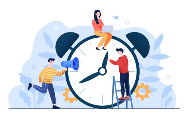 ilustrações, clipart, desenhos animados e ícones de anéis de despertador, conceito de gerenciamento de tempo de trabalho - clock face clock countdown time