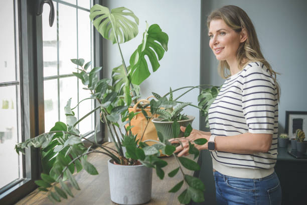 istock attractive middle aged woman with Potted Plant 1317811623