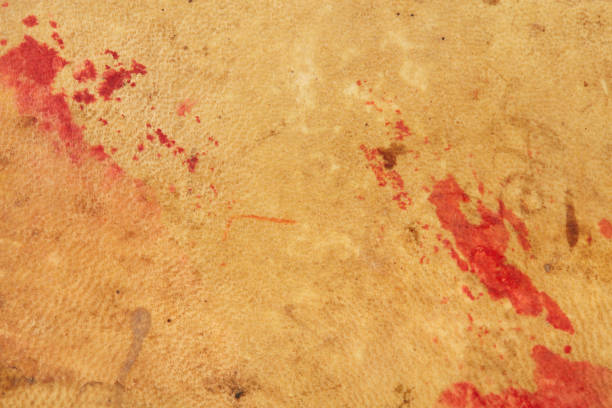istock Old parchment leather with red sealing wax stains, texture background 1317814688
