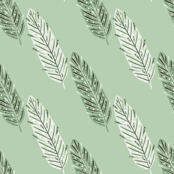 istock Feather seamless doodle pattern in vintage style. Bohemian style. Green pastel background. Ornamental style. 1317817145