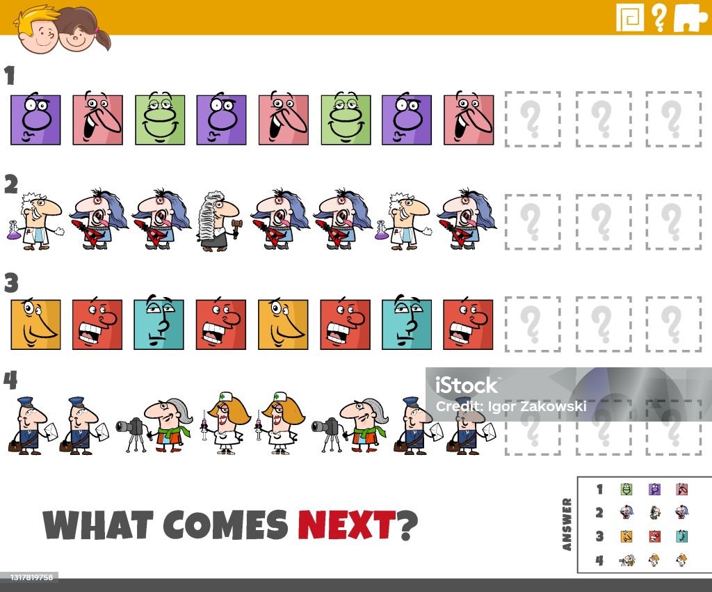 Elearning Comic Patterns Educational Pattern Task For Children With Comic Characters Stock ...
