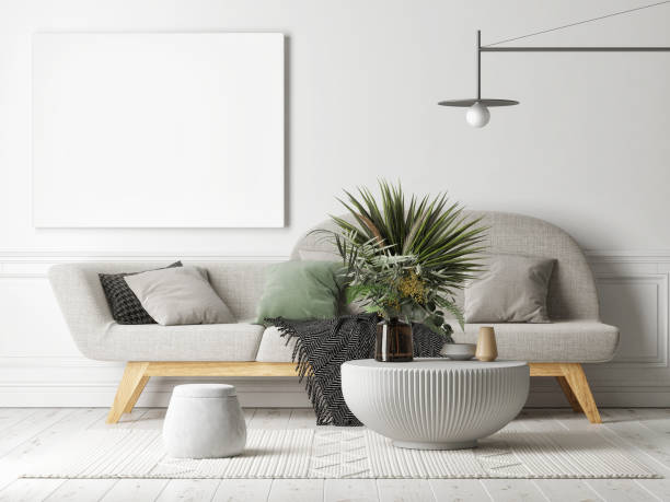 istock Empty white canvas on the gray wall, living room concept with home decoration. 1317820945