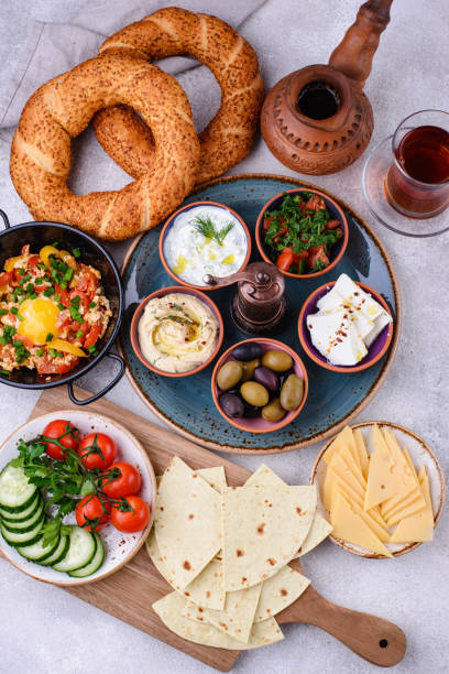 istock Traditional Turkish breakfast with meze and simit 1317821457
