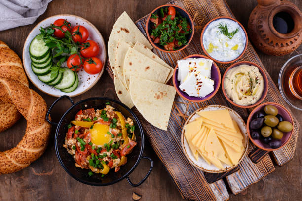 istock Traditional Turkish breakfast with meze and simit 1317822019