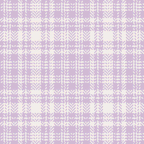 Seamless plaid vector pattern for spring and summer in lilac and off white. Herringbone tartan tweed check texture for flannel shirt, skirt, jacket, coat, dress, other modern fashion textile print. Seamless plaid vector pattern for spring and summer in lilac and off white. Herringbone tartan tweed check texture for flannel shirt, skirt, jacket, coat, dress, other modern fashion textile print. spring fashion stock illustrations