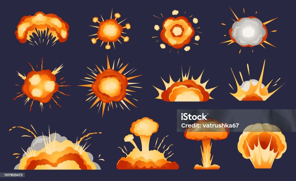 Explozii Ilustrații de stoc cu Explozii De Desene Animate Nor De Ciuperci ...