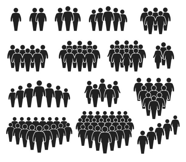 люди толпятся иконами. большая группа людей. команда мужчин или женщин. люди собираются вместе, стоят в очереди. набор векторов значка персо - crowded stock illustrations