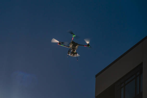 Close up of Drone Flying at Night