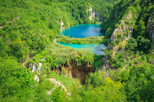istock Aerial view on Plitvice lakes and waterfalls, Croatia 1317835836