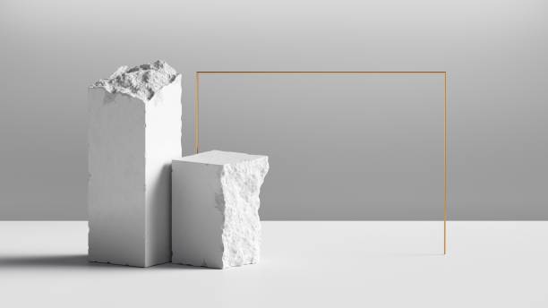 istock 3d render, abstract background with white cobblestone blocks. Modern minimal showcase scene for product presentation 1317835944