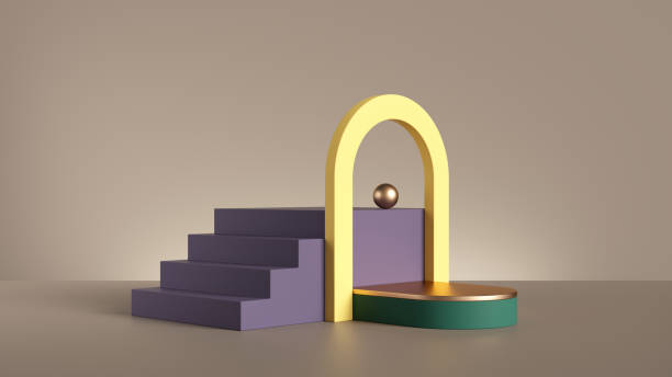 istock 3d render, abstract background with colorful geometric composition. Playground with steps, blocks and arch. Modern showcase scene for product presentation 1317836022