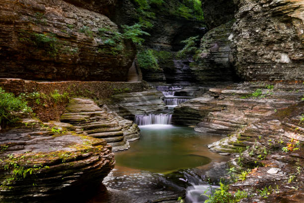 Minnehaha Falls and Pools of Water in Watkins Glen State Park