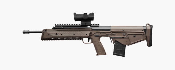 istock A modern automatic bullpup carbine with a telescopic sight. Weapons for defense and attack. Arming the police, special units and the army. Isolate on a white background. 1317837052