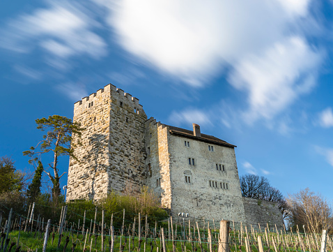 Habsburg, Switzerland- April 15, 2021: Habsburg Castle in canton Aargau, is the original seat of the House of Habsburg, which became one of the leading imperial and royal dynasties in Europe.
