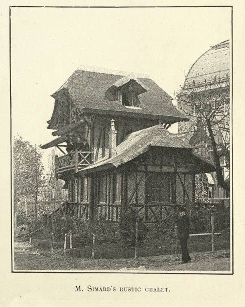 Vintage photograph of M. Simard's rustic chalet, Exposition Universelle Paris, 1889, 19th Century