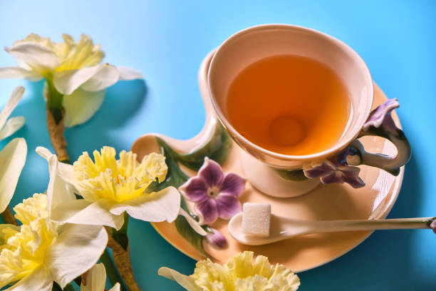 istock Green tea in a in a heart-shaped glass cup with a double bottom 1317851259
