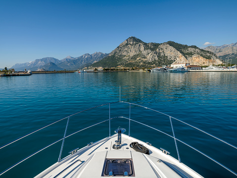 Wide angle shot of front of the yatch. Taken via medium format camera. Antalya, Turkey.