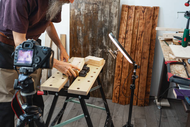 istock Woodworking filming, close-up 1317855108