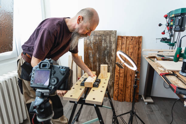istock Woodworking filming, close-up 1317855109