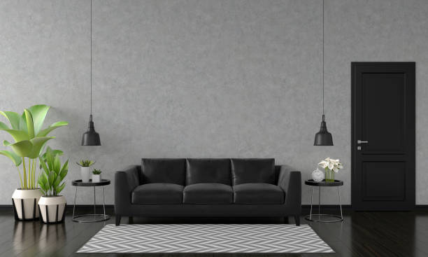 istock Black sofa in living room with copy space,3D rendering 1317859014