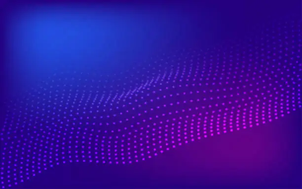 Vector illustration of Blue and purple halftone wavy background. Vector template for design
