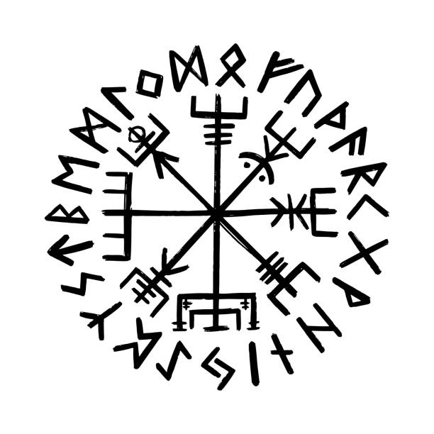 Vegvisir symbol Vegvisir symbol. Ancient nordic compass runes stock illustrations