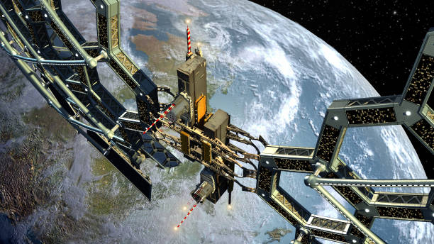 istock Honeycomb space station structure near Earth 1317862623