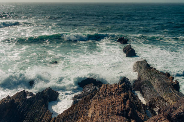 istock Rocky cliffs by the ocean, view from bluffs, beautiful dramatic seascape background 1317863457