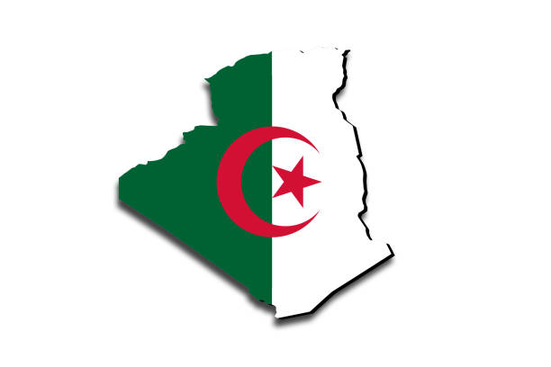 Outline map of Algeria with the national flag Outline map of Algeria with the national flag superimposed at country outline borders. 3d graphic with shadow and the feeling of space algeria flag silhouettes stock illustrations