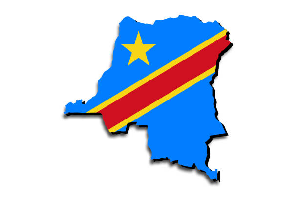 illustrazioni stock, clip art, cartoni animati e icone di tendenza di mappa della repubblica democratica del congo con la bandiera nazionale - congolese flag
