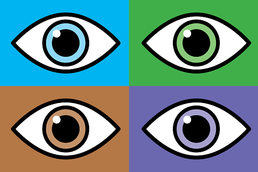 Vector set of four eyes on rectangle backgrounds.
