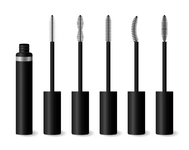 Vector illustration of Black mascara and a set of brushes