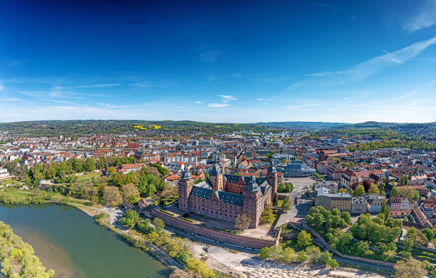 istock Panoramic aerial view over German city Aschaffenburg on the river Main 1317868767