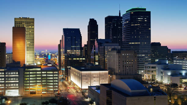istock Drone View Down Robert S Kerr Avenue in Downtown Oklahoma City Before Sunrise 1317870570