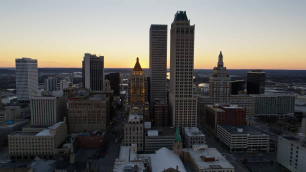 istock Deco District of Downtown Tulsa After Sunset - Aerial 1317880683