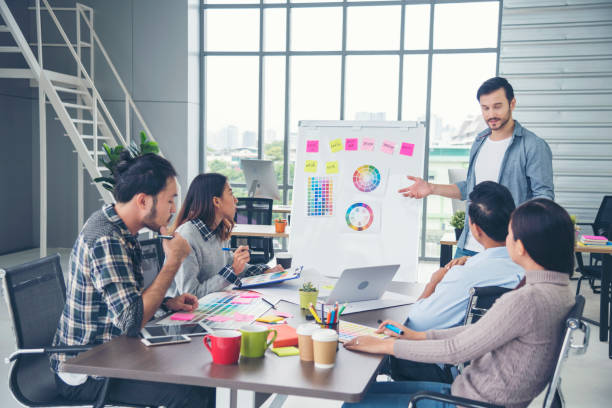 istock Creative design office center working teamwork. Happy business people partner plan strategy organization research people together at diversity office using laptop, smartphone company conference room 1317883897