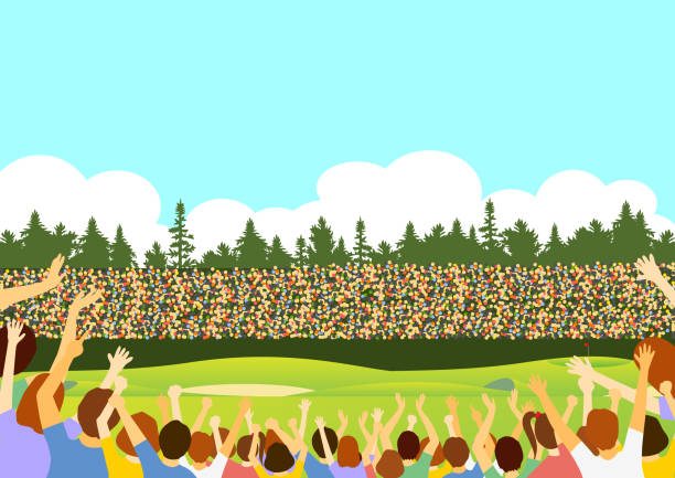  Ilustración de Un Montón De Espectadores En El Campo De Golf Verde y más Vectores Libres de Derechos de Gradas