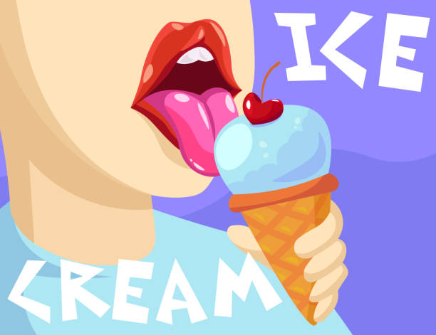 istock Tongue licking ice cream with cherry on top cartoon illustration 1317888131