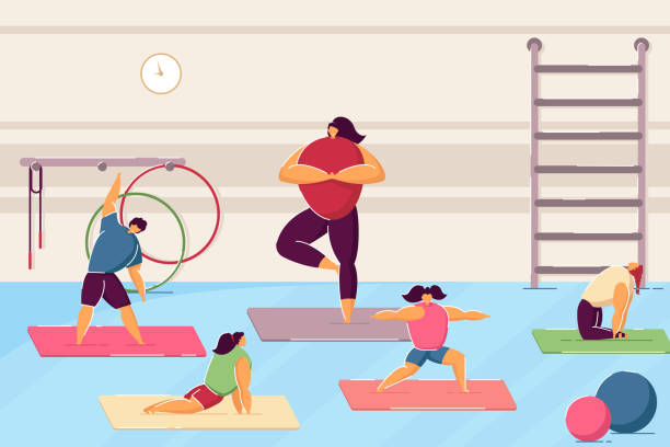 Cartoon Children Doing Yoga In Gym Stock Illustration - Download Image Now  - Active Lifestyle, Athleticism, Balance - iStock