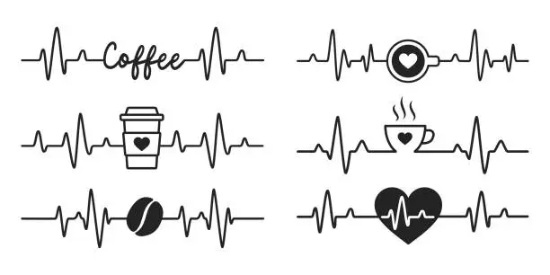 Vector illustration of Heartbeat vector Graphs of a fast heartbeat from caffeinated morning coffee.