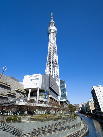 Sumida Ward, Tokyo, Japan, February 24, 2021: Tokyo Sky Tree Town and the cityscape of Tokyo. Tokyo Sky Tree is one of the most famous landmarks in Tokyo.