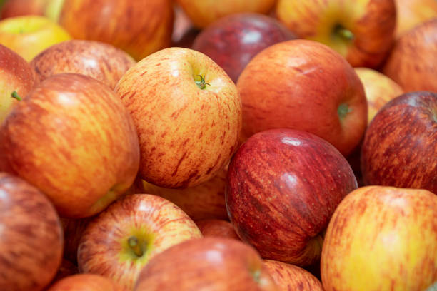 istock Big red fresh apples. Background of red apples close-up. Selective Focus 1317898438