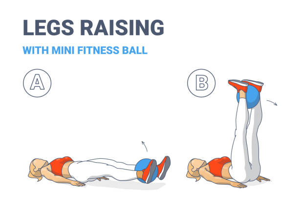 Girl Doing Leg Raises with Fitness Mini Ball Home Workout Exercise Guide Color Illustration Girl Doing Leg Raise with Fitness Mini Ball Home Workout Exercise Guidance Illustration. Female Raising Legs with Barre Ball. Sports Target Abs and Build Core Strength Routine. feet up stock illustrations