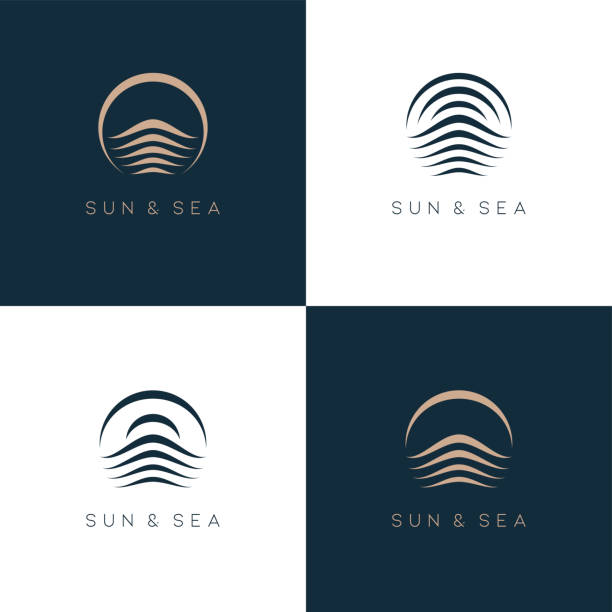 wektor abstrakcyjny szablon projektu. zestaw ikon słońca i morza. - water wave wave pattern symbol stock illustrations