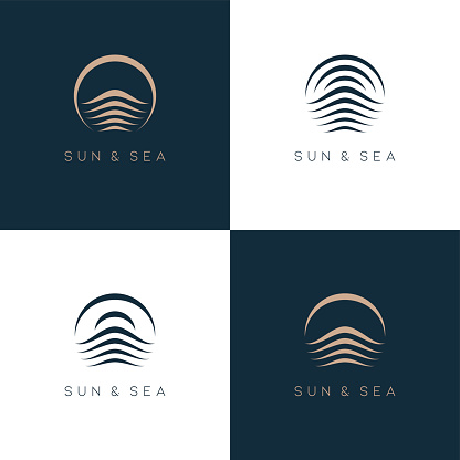 Vector abstract design template. Sun and Sea icon set.
