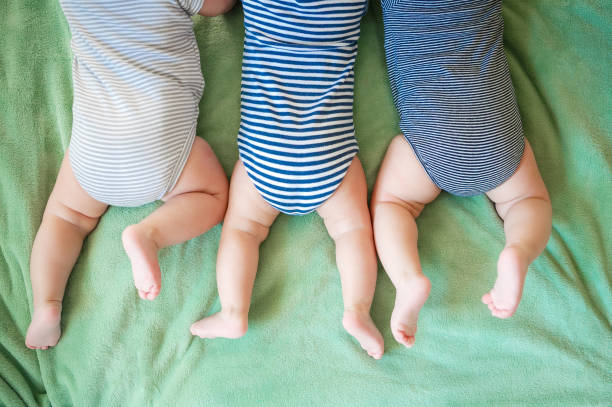 istock Newborn triplets lie on a stomach on the blanket 1317901452